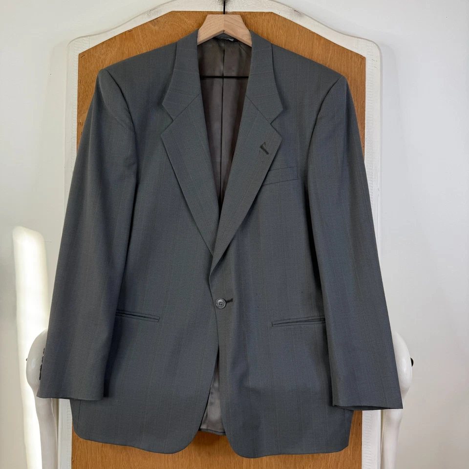 VTG Perry Ellis suit Mens 40R Gray Pinstripe 2 Button 100% Wool Pants 34x30 90s - Image 2 of 4