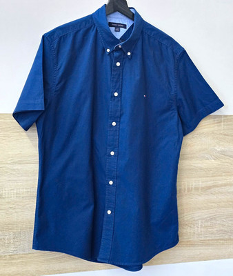 Tommy Hilfiger Custom Fit Oxford Short Sleeve Shirt Navy Blue Size L Cotton