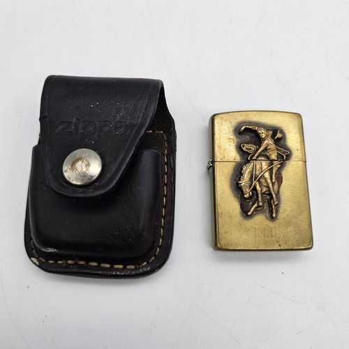 VTG 1990's Zippo Marlboro Wild West Bucking Bronco Cowboy Solid Brass Lighter