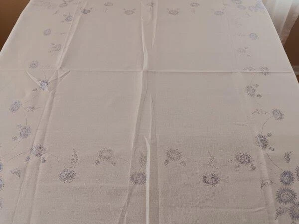 Vintage Stamped Embroidery Tablecloth Thistle Flowers Cotton 59" - Image 3 of 4