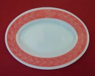 Corning Pyrex Milk Glass Red Laurel Leaf 7"x9.5" Oval Platter