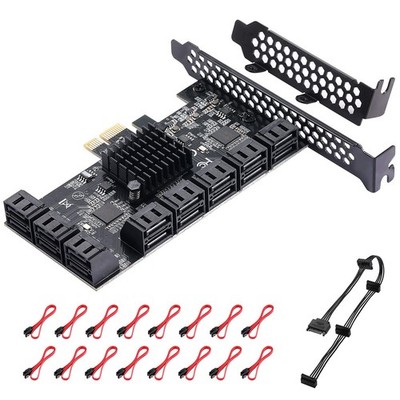 MZHOU PCle 16-Port SATA III Controller Expansion Card, 6Gbps X1/X4/X8/X16, Su...