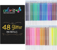 48 Gel Pen Ink Refills for Glitter, Metallic, and Neon - Color Coded for Easy Re