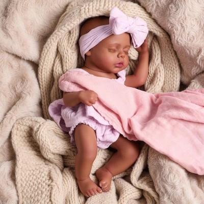 BABESIDE 12'' Reborn Baby Doll Black Girl Sleeping Full Vinyl Body Toy