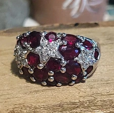 Kirks Folly 3-Star Red Ring With Clear Faceted Crystals RARE Size 10 