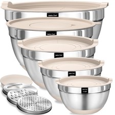 Mixing Bowls with Airtight Lids Set, 8PCS Stainless Steel Khaki Nesting Bowls wi