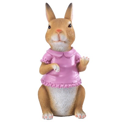 Easter Bunny Figurine Wearing Pink Coat Miniature Rabbit Resin Statue