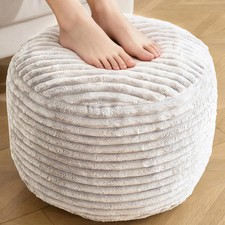 Round Pouf Ottoman,Corduroy Foot Rest,Beige,20x15 in