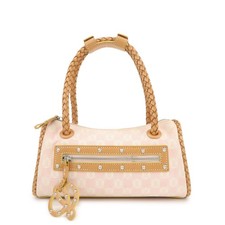 LOEWE Anagram Canvas Leather Hand Bag Boston Bag Pink Brown Authentic Used F/S