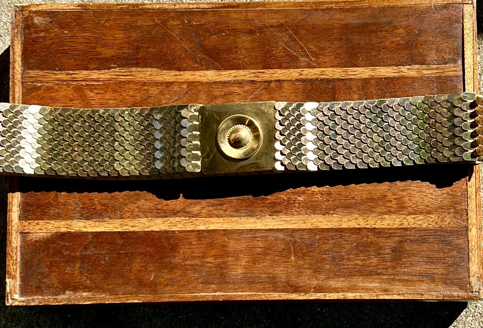 Vintage Fish Scale Belt Gold Tone Scales Brass Buckle… Gem