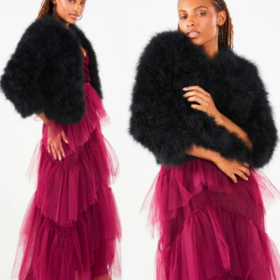 NWT BCBG MAXAZRIA FUR JACKET OSTRICH FEATHE GLAMOROUS JACET PARTY