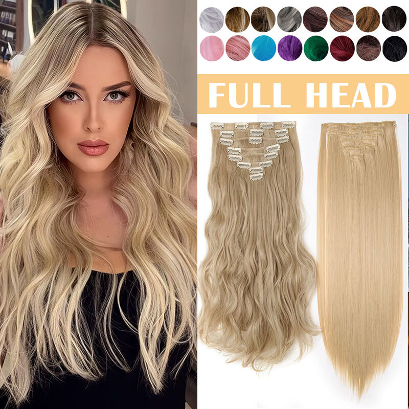 100% Real Natural Clip in Hair Extensions 8 Pieces Full Head Long As ...