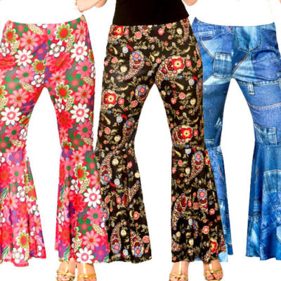 Hippy Trousers Ladies Fancy Dress Hippie Womens Adults Costume Pants Accessories