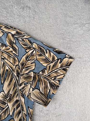 VINTAGE Banana Jack Shirt Adult 2XL XXL Blue Beige Floral Leaf Cotton Hawaiian - Picture 4 of 15