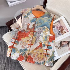 Women Chinese Style Jacquard Brocade Vest Vintage Frog Buckle Tang Suit Top