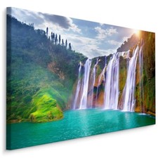 Leinwand Bild CANVAS WANDBILD XXL Flur WASSERFALL Berg Landschaft 3D 1754