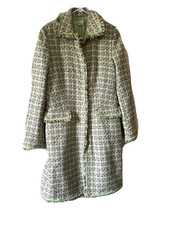 I.c.e. Women's Size 4 Fringed Mint Green Tweed Jacket Coat Silk Blend