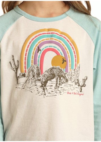 Rock & Roll Cowgirl Children's Rainbow Baseball T-Shirt G4T1553-12 - Picture 2 of 2