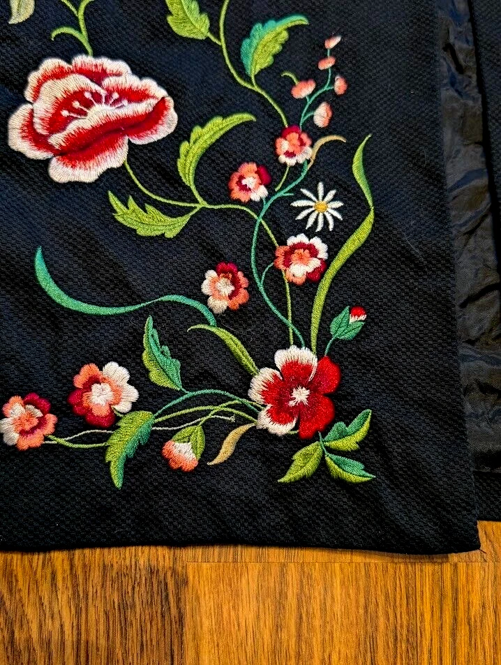 VICTOR COSTA vtg 90s Womens M Jacket Embroidered Flowers Longline Midi Coat 1A - Image 3 of 4