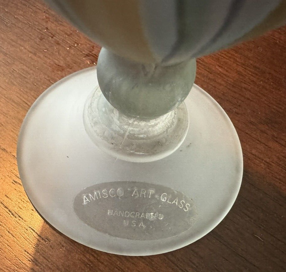 Amisco Art Glass HandBlown USA Purple Pink Nouveau Reuven Frosted Jar w