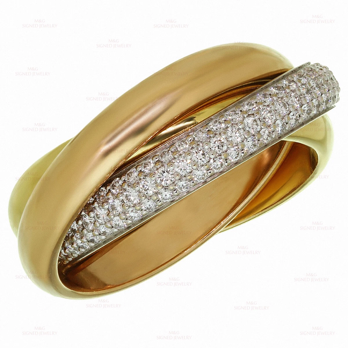 Classic CARTIER Trinity Diamond Multicolor Gold Band Ring Size 58