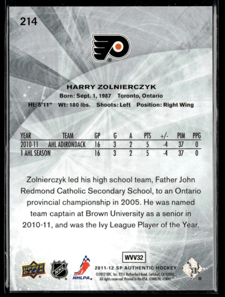 2011-12 SP Authentic Harry Zolnierczyk Rookie 657/999 #214 H11R2G - Image 2 of 2