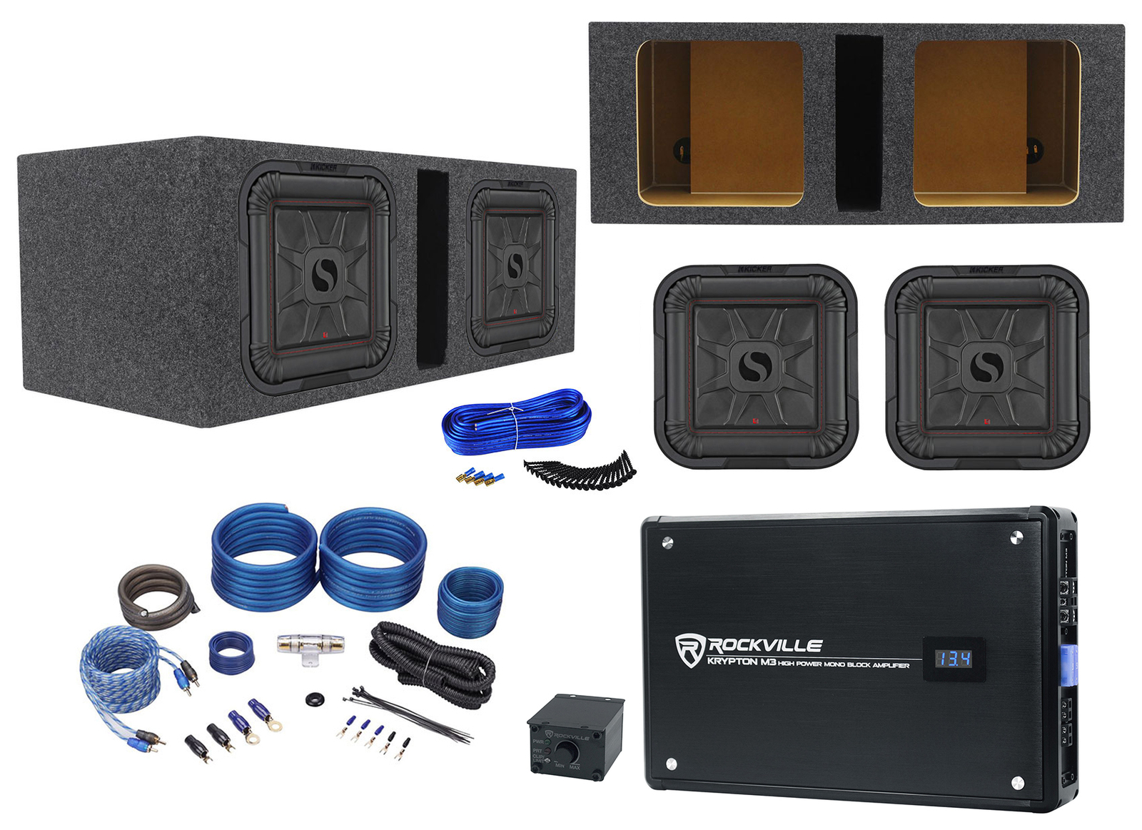 2 KICKER 45L7R104 10 сабвуферов L7R мощностью 2000 Вт Соло-Барические сабвуферы Моноусилитель Провода 96890₽