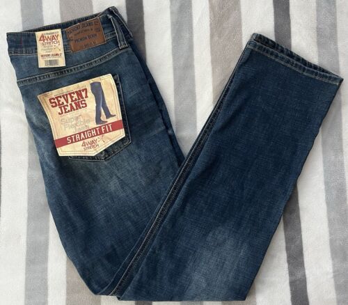 SEVEN7 Mens Size 34 x 34 Straight 4 Way Stretch Fit Cotton Blue Jeans Denim NEW