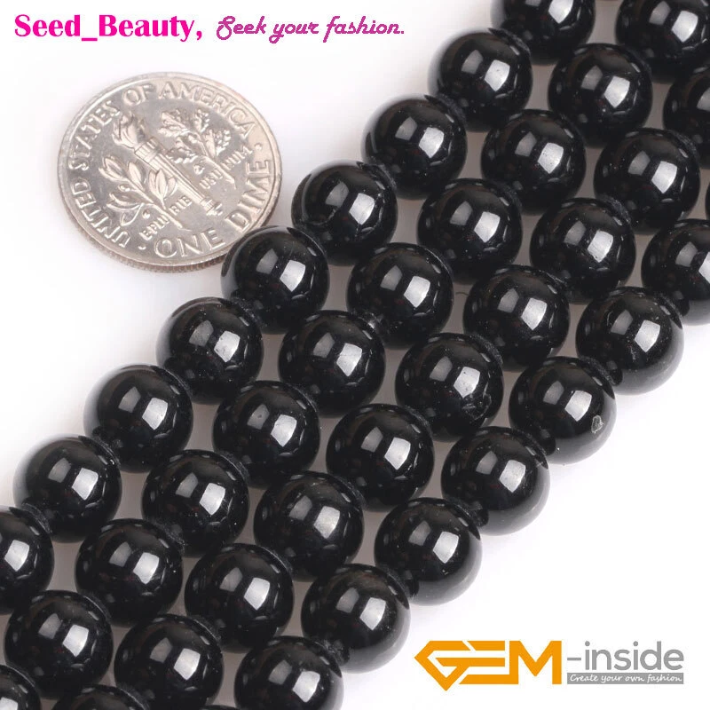 Cuentas redondas artesanales de turmalina negra natural para hacer joyas 15"2 mm agujero grande hágalo usted mismo Foto 4 de 4