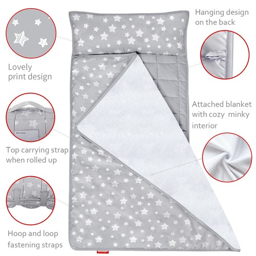 Portable Toddler Nap Mat with Pillow & Fleece Minky Blanket Multicolor 21"x50'' - Picture 58 of 66