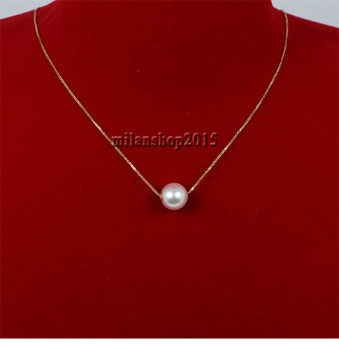 10-9MM Stunning 18" AAA+ south sea NATURAL WHITE PEARL NECKLACE 14K - Picture 2 of 2