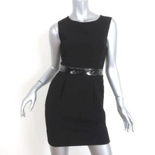 D&G Dolce & Gabbana Mini Dress Black Patent-Trim Crepe Size 38 Sleeveless LBD