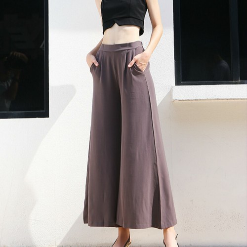 Donna Pantaloni Palazzo Solido Gamba Larga Lunghi Casual Sottile Vita Alta  | eBay