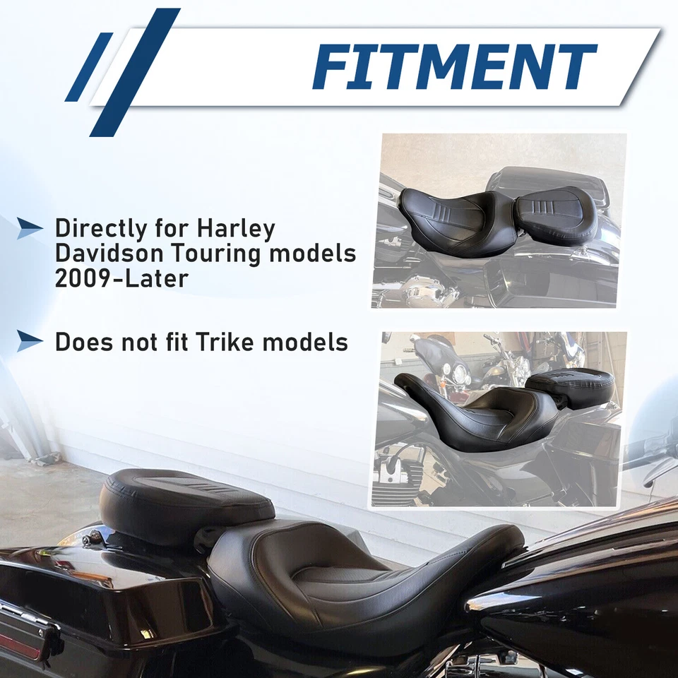 Low-Profile Driver Passenger 2-UP Seat For Harley Touring Road King 2009-2023 Foto 3 de 4