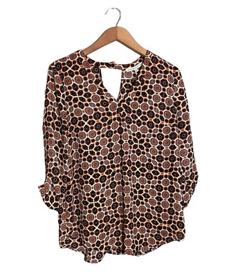Daniel Rainn Print Blouse Women s Medium V-Neck 3/4 Sleeve