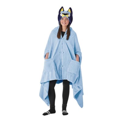 Adult Plush Hooded Blanket: Hello Kitty, Minnie Mouse, Bluey, 43 x