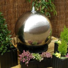 Stainless Steel Water Feature Sphere 50cm Polished Finished Lights Reservoir