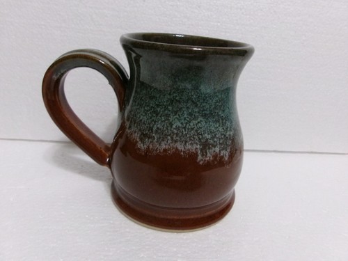 HANDMADE U.S.A. grey fox pottery Mug Flora Sophia BOTANICALS Brown Blue Glaze - Picture 2 of 12