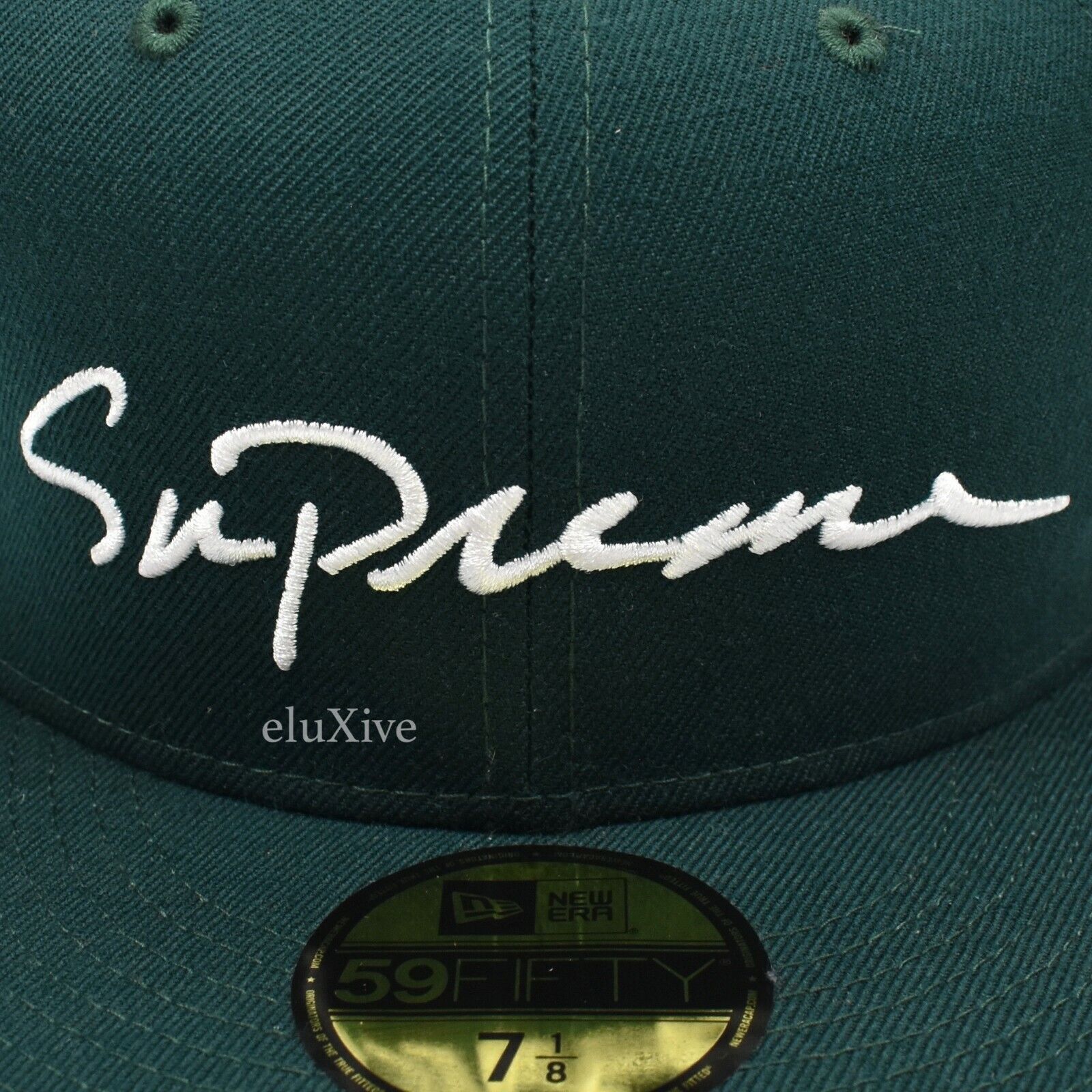 NWT Supreme New Era Classic Script Logo Fitted Hat Green 7 1/8 FW18 DS  AUTHENTIC