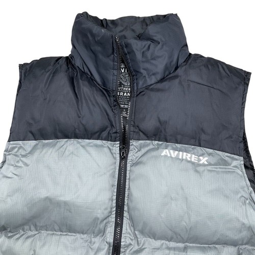Avirex Puffer Vest Men Large Gray Black Padded Ski Authentic Brand Hidden Hood - Picture 2 of 10