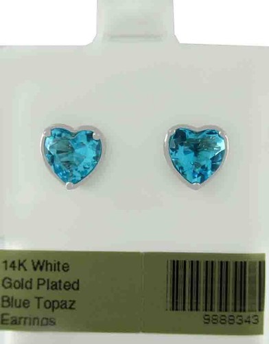 AAA BLUE TOPAZ 2.90 Cts STUD EARRINGS 14k WHITE GOLD PLATED- Made in USA - NWT