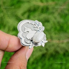 Mothers day Deal Sterling Silver Rainbow Moonstone Gemstone Promise Ring Jewelry