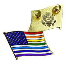 Large 2 inch LGBTQ Rainbow Pride American Flag 2 inch cloisonn  gay pins CC-020