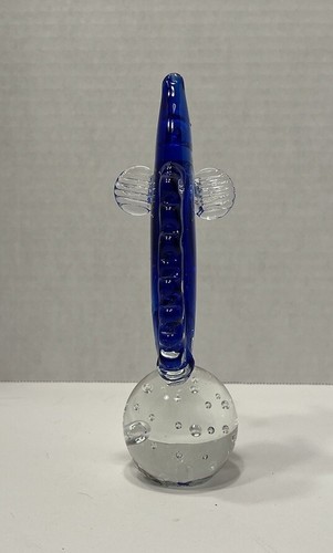 Art Glass Cobalt Blue Seahorse Paperweight Bubbles In Base GUC - Picture 3 of 8