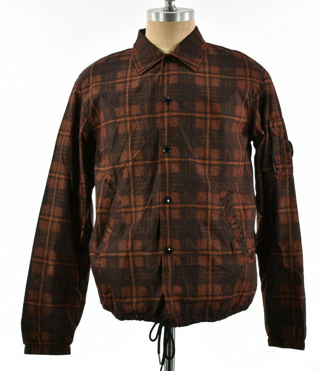 C.P. (CP) Company NWT Button Windbreaker Jacket Size M 50 in Dark Orange Plaid