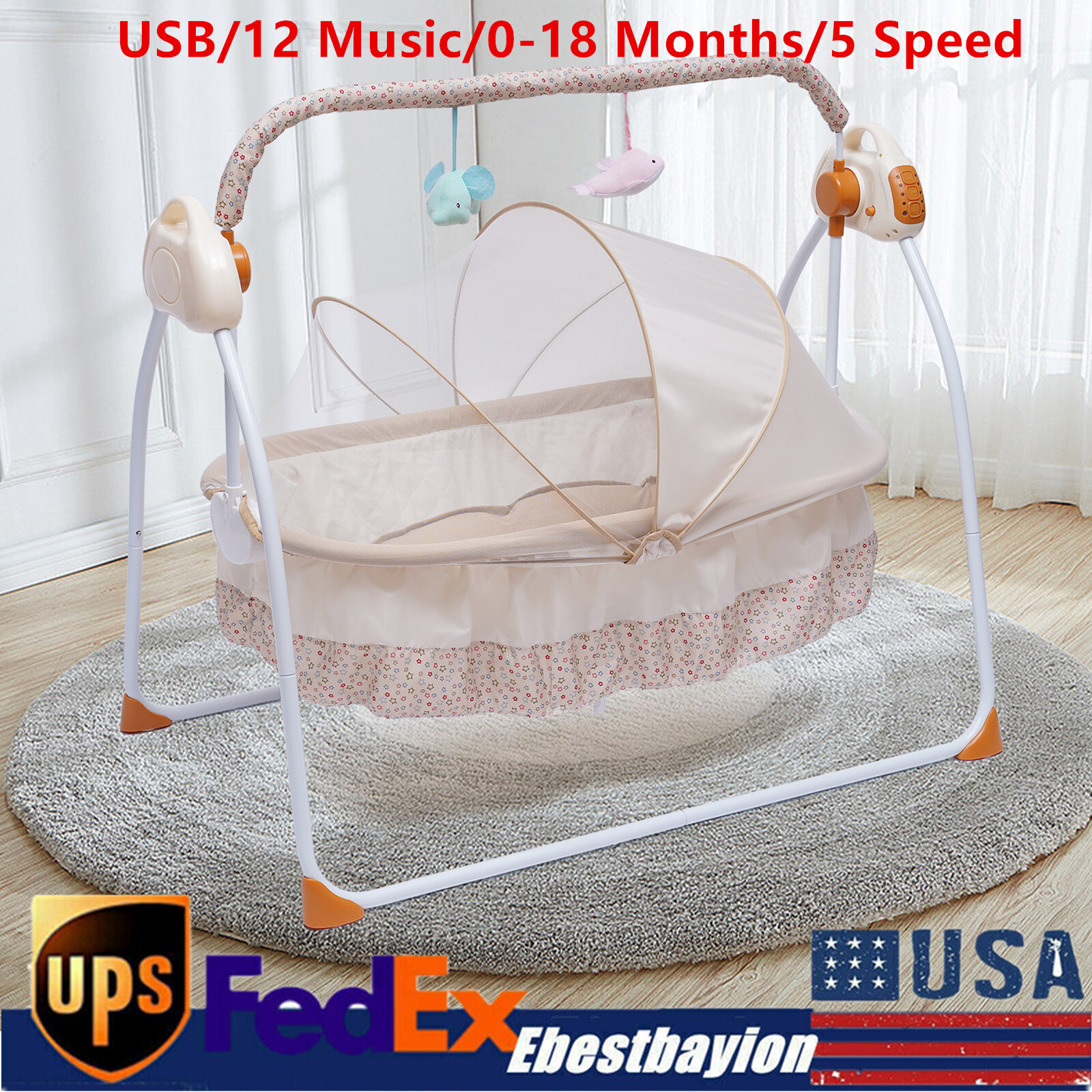 Electric Auto-Swing Bed Baby Cradle Crib Infant Sleeping Rocker Cot Bluetooth