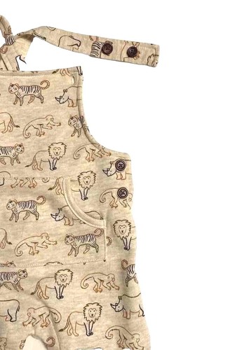 Romper Shortalls Brown Animal Print Jon Jon Baby Boy 12M 18M NEW Shirt Rust 23) - Picture 4 of 5