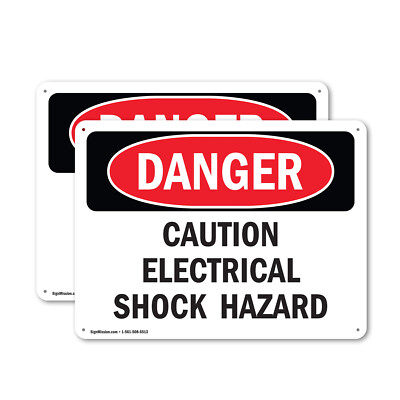 (2 Pack) Caution Electrical Shock Hazard OSHA Danger Sign Decal Metal Plastic