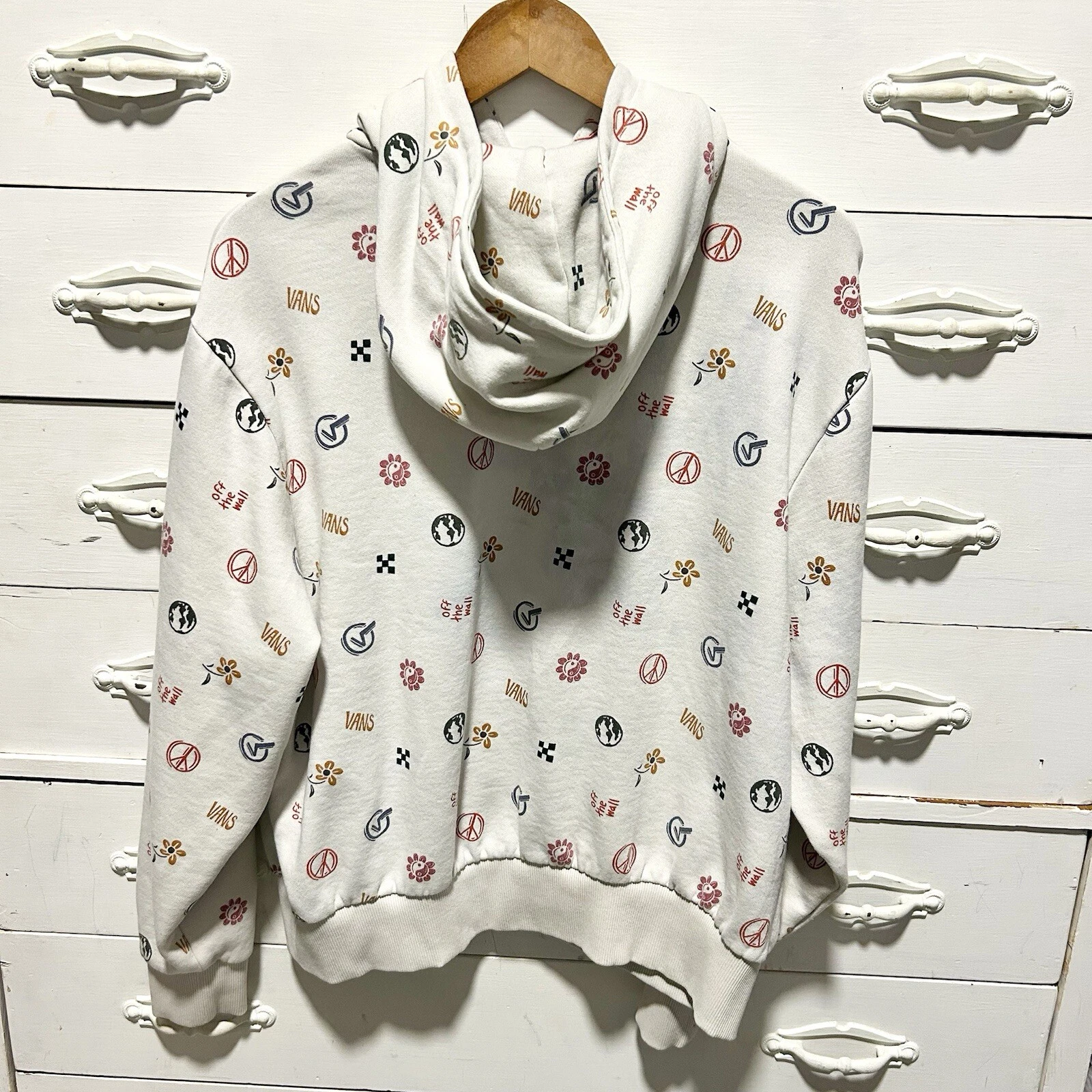 OFF WHITE Felpa con cappuccio Vans Off The Wall donna piccola equipaggio pullover collo felpa con cappuccio