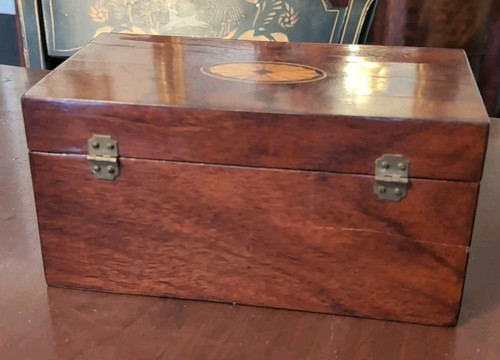Antique Inlaid Work Box Satinwood & Mahogany Sewing Valuables - Picture 12 of 18